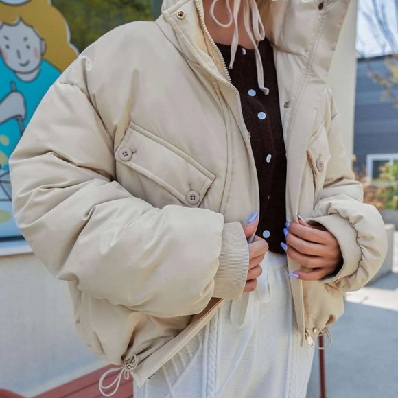 beige double flap pocket puffer jacket streetwear gorpcore classic - Picture 4 of 8